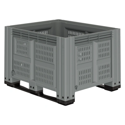 Большой контейнер 1200x1000x780 мм iBOX светло-серый c перфорированными стенками и дном, на полозьях