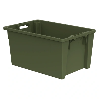 Поворотно-вкладываемый контейнер INSTORE KD-6430.2 600х400х300 мм зелёный ЭКО со сплошными стенками, дном и зацепами для пакетов