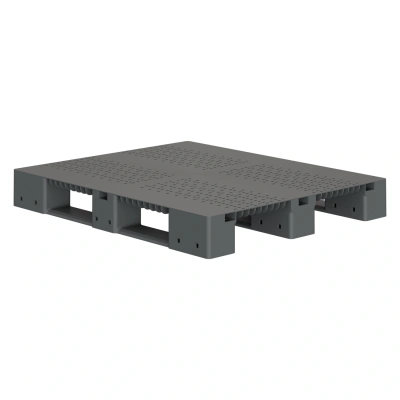 Пластиковый паллет 1200x1000x150 мм серый перфорированный на 3-х полозьях без бортика
