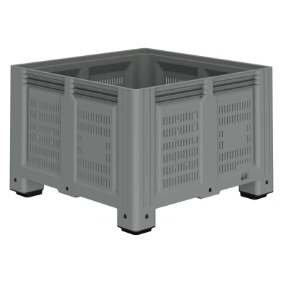 Большой контейнер 1130x1130x760 мм iBOX светло-серый c перфорированными стенками и дном, на ножках