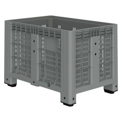 Большой контейнер 1200x800x800 мм iBOX светло-серый c перфорированными стенками и дном, на ножках