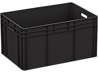 Ящик п/п 600х400х320 сплошной, гладкое дно, открытые ручки, объем 63, чёрный, код:27439