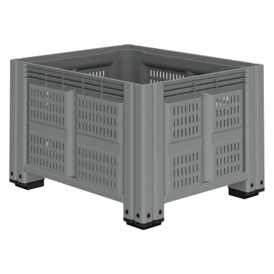Большой контейнер 1200x1000x760 мм iBOX светло-серый c перфорированными стенками и дном, на ножках