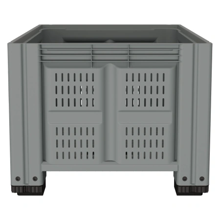 Большой контейнер 1200x1000x780 мм iBOX светло-серый c перфорированными стенками и дном, на полозьях