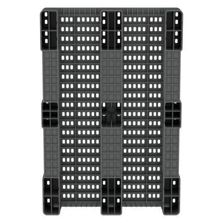 Пластиковый паллет 1200x800x150 мм серый перфорированный на 3-х полозьях без бортика