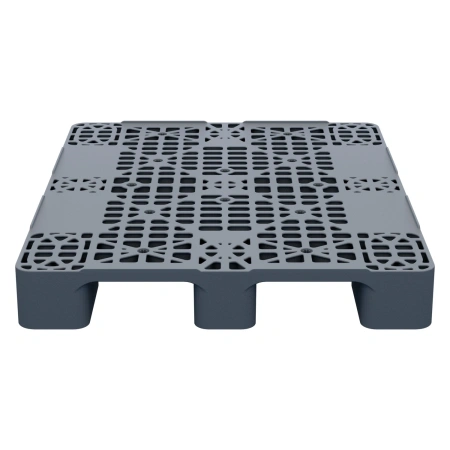 Пластиковый паллет 1200x1000x150 мм серый перфорированный на 2-х полозьях с бортиком