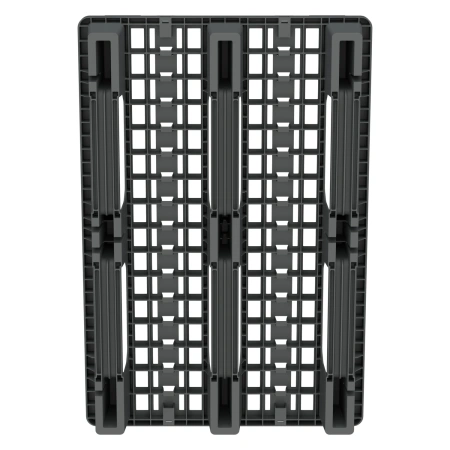 Пластиковый паллет 1200x800x153 мм серый ЭКО полипропиленовый перфорированный на 3-х полозьях с бортиком