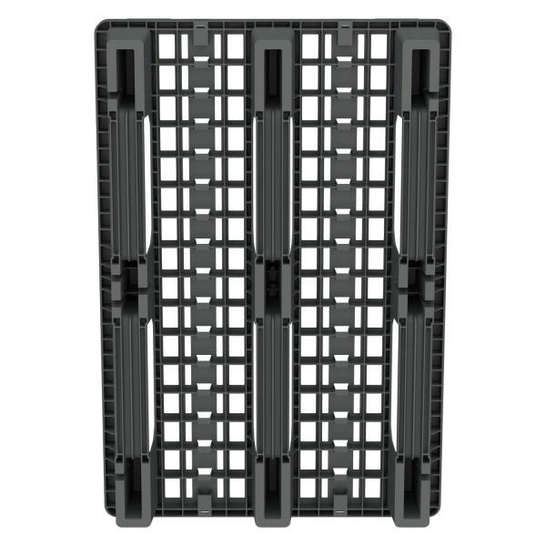 Пластиковый паллет 1200x800x153 мм серый ЭКО полипропиленовый перфорированный на 3-х полозьях с бортиком