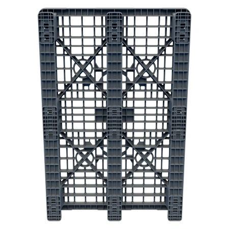 Пластиковый паллет 1200x800x150 мм серый многооборотный перфорированный на 3-х полозьях с бортиком