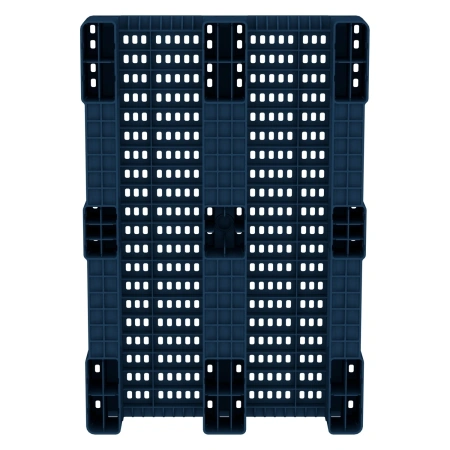 Пластиковый паллет 1200x800x150 мм синий индиго перфорированный на 3-х полозьях с бортиком