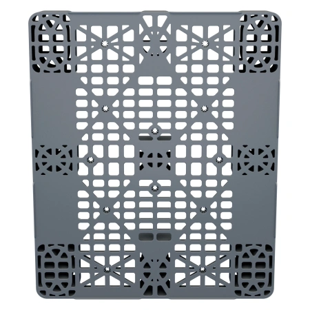 Пластиковый паллет 1200x1000x150 мм серый перфорированный на 2-х полозьях с бортиком
