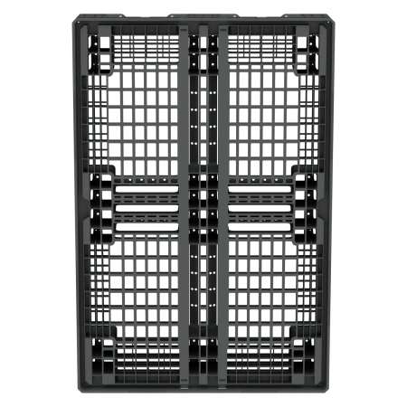 Пластиковый паллет 1210х810х150 мм серый перфорирован. на 6-ти полозьяx с бортиком и 2-мя трубами усиления